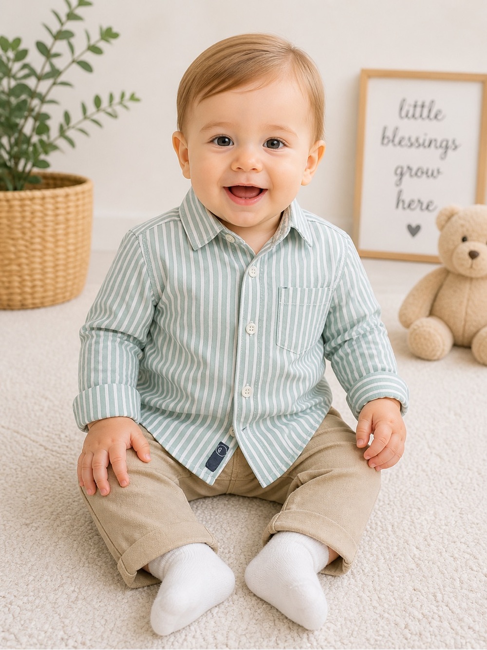 Baby boy button-up shirt (Gymboree)
Size: 6–12 months